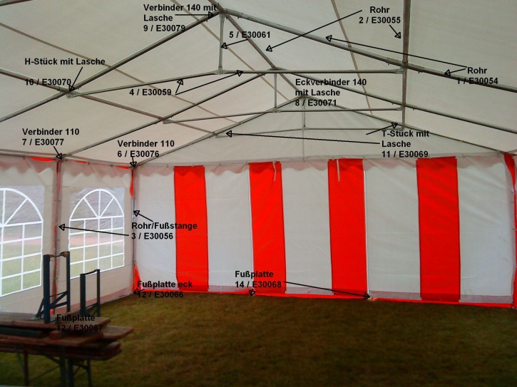Ersatzteil für Partyzelt: 4-Wege-Kreuz-Verbinder mit Lasche 0° f. 6 m Zelte